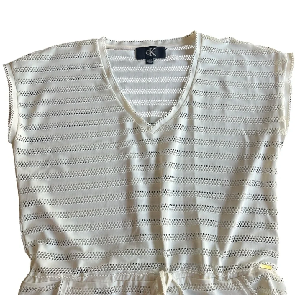 Calvin Klein mesh stretch swimsuit cover up size large cream colored beachwear